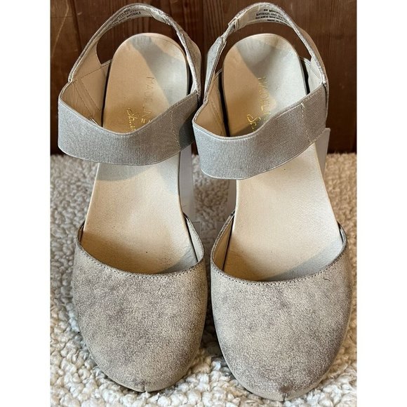 Madeline Stuart Faux Suede Beige Tan Wedge Shoes Women US Size 8 Wide - Picture 3 of 6